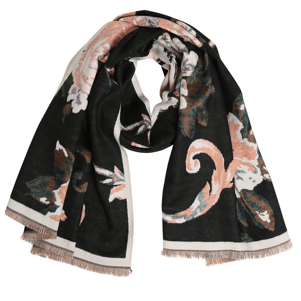 Fashion City – Engroshandel Tørklæde - Dame – Fed blomsteromslag aflangt sjal tørklæde med frynser1