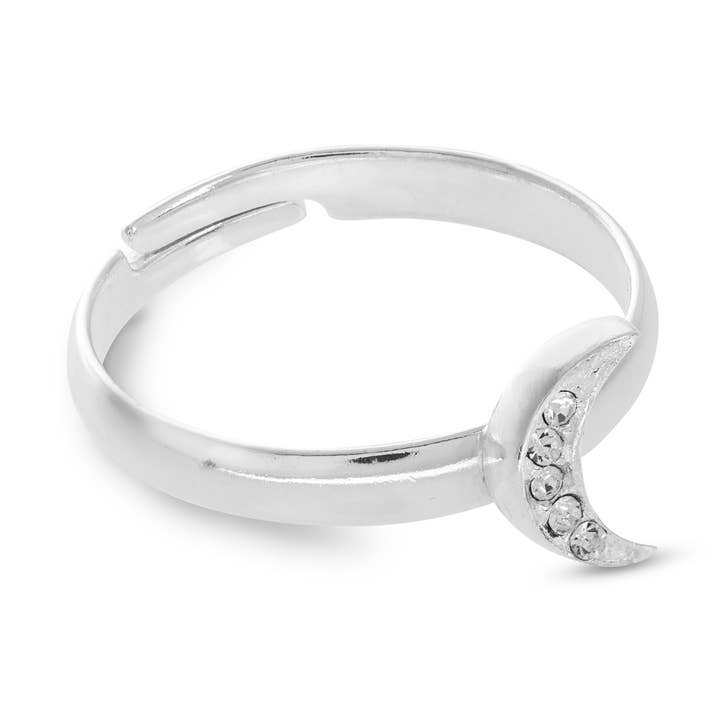 MOON RING CRYSTAL SILVER PLATED for wholesale by Destellos Mediterranean Jewels