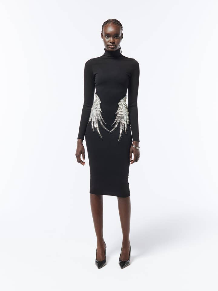 Poloklänning med utsmyckade vingdetaljer i svart för wholesale av SOUR FIGS LONDON