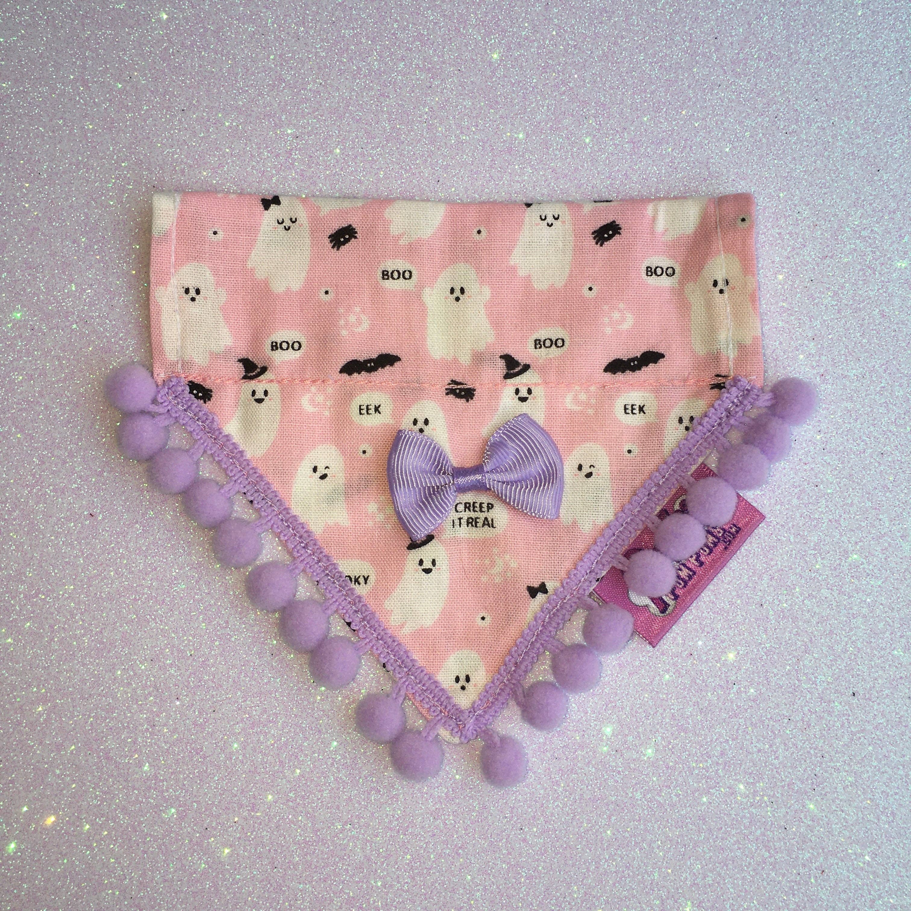 Puppies & Pom Poms - Wholesale Pet Bandana - Dog - Cute Pink Ghosts! Halloween Pompom Dog Bandana14