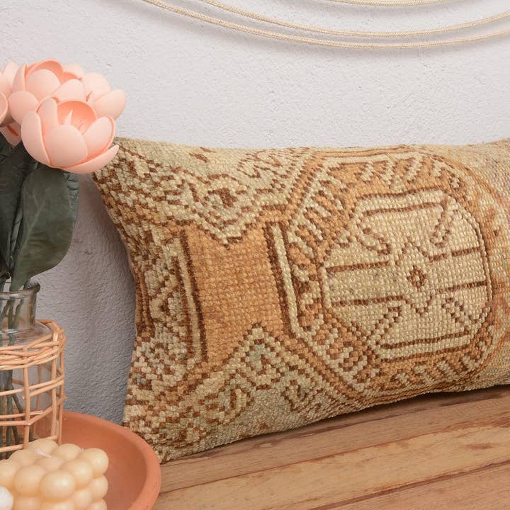 Kilim Kussenhoes 12x24 voor Bank, Beige Nomadisch Rechthoekig voor wholesale door Kilim Pillow Decors