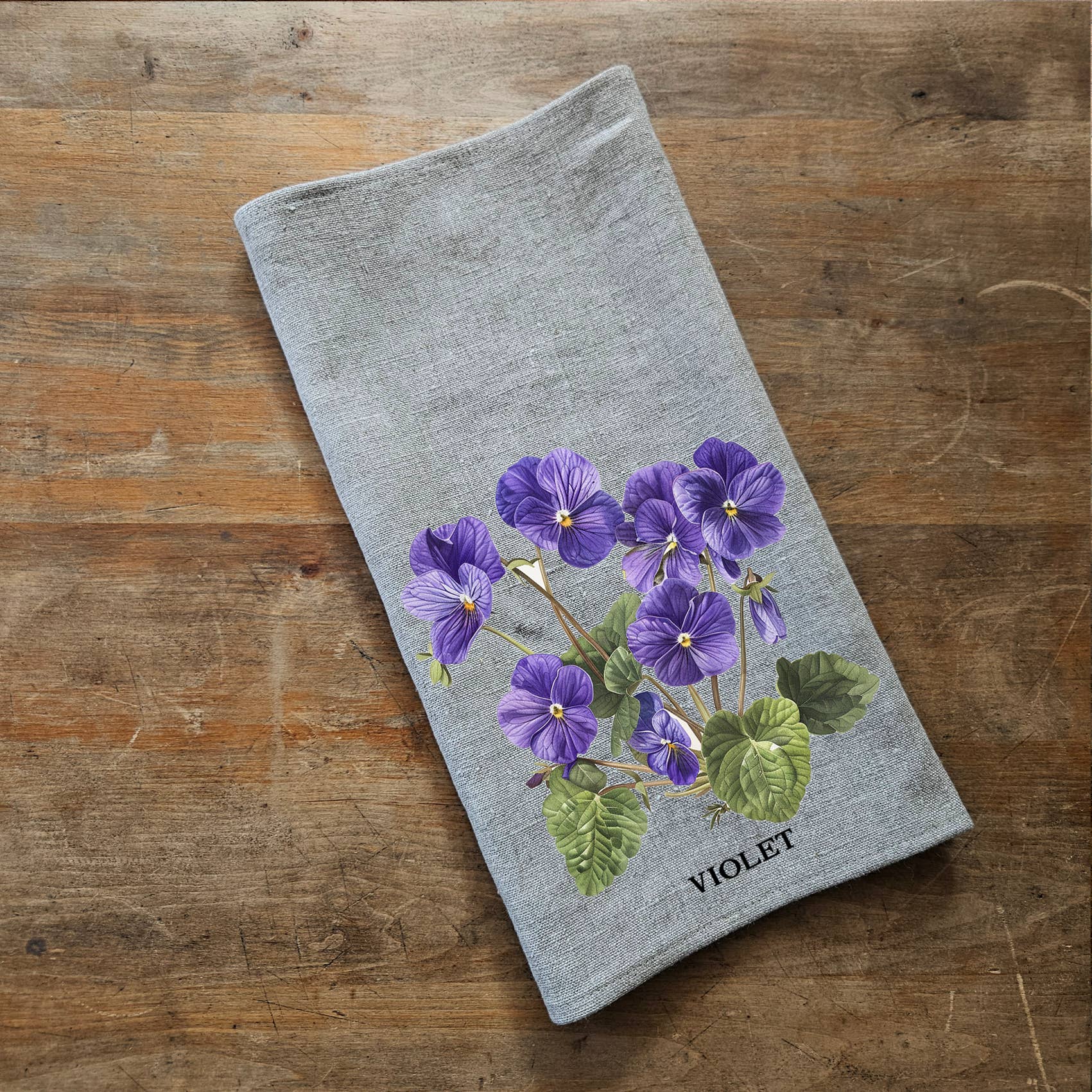 NorraVilla – Großhandel Geschirrtücher – Violetter Aufdruck — Küchentuch aus 100% Leinen mit Blumenmuster0