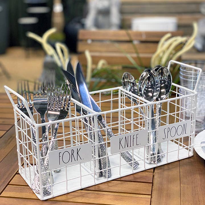 DesignStyles Home - Wholesale Utensil Holder - Rae Dunn 3 Section White Metal Kitchen Utensil and Silverware Holder