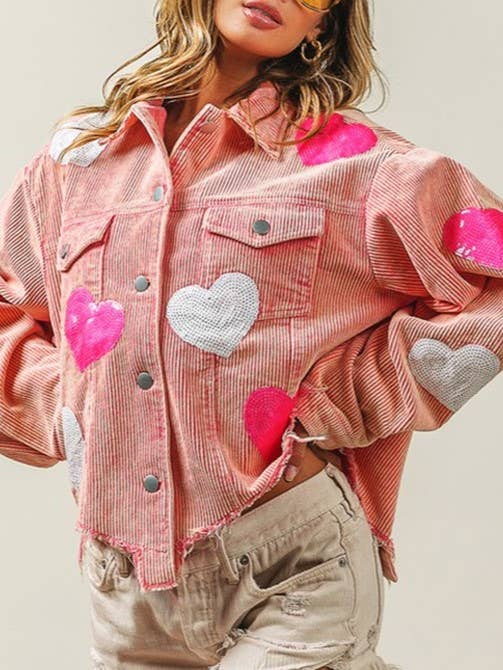 HIDDENBRAND - Wholesale Jacket - Women's - Love Sequins With Loose Corduroy Fleece Jacket0