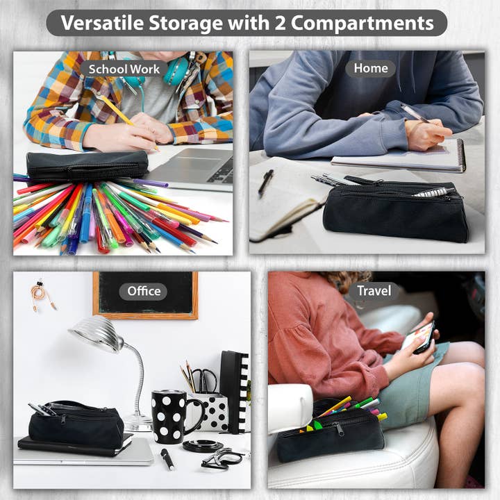 Powell Creative Products Ltd - Wholesale Pencil Case/Pouch - Black Pencil Case Plain 2 Zipped Compartments for Boys 6