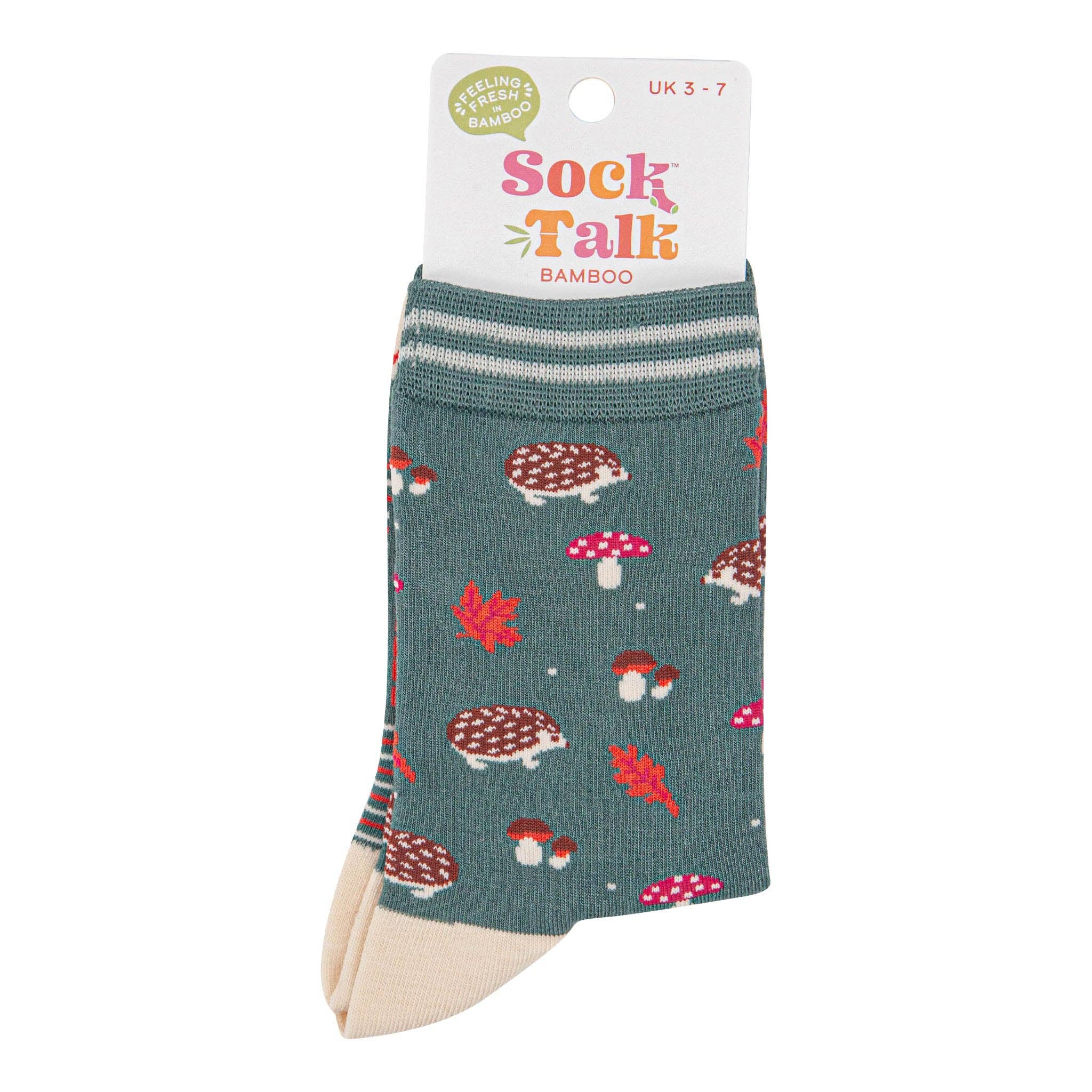 Sock Talk – Großhandel Socken – Damen – Damen-Bambussocken - Salbeigrün/Creme, Igel Fliegenpilz3
