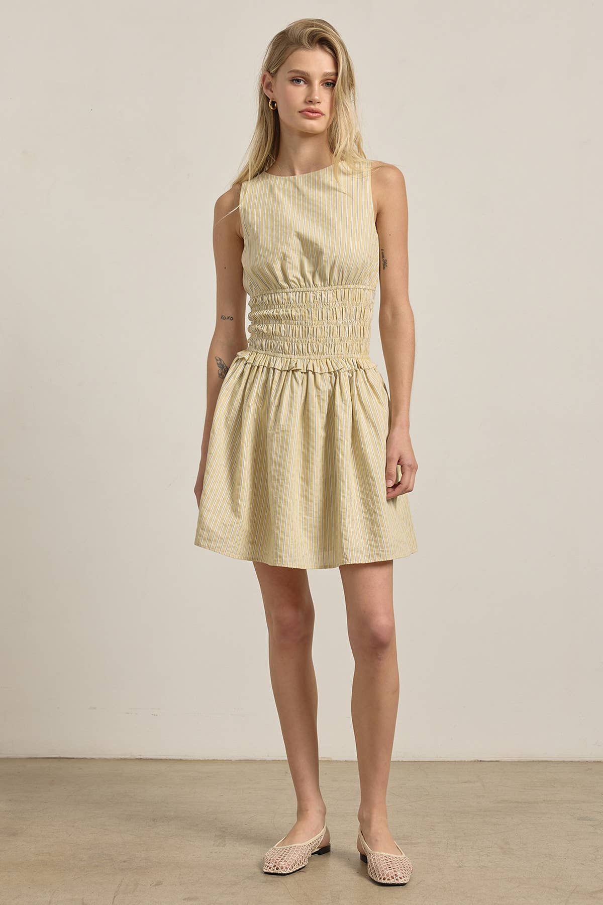 RAYURE JAUNE BEURRE Robe Mini Classique à Rayures - RD1174 en vente sur Faire5