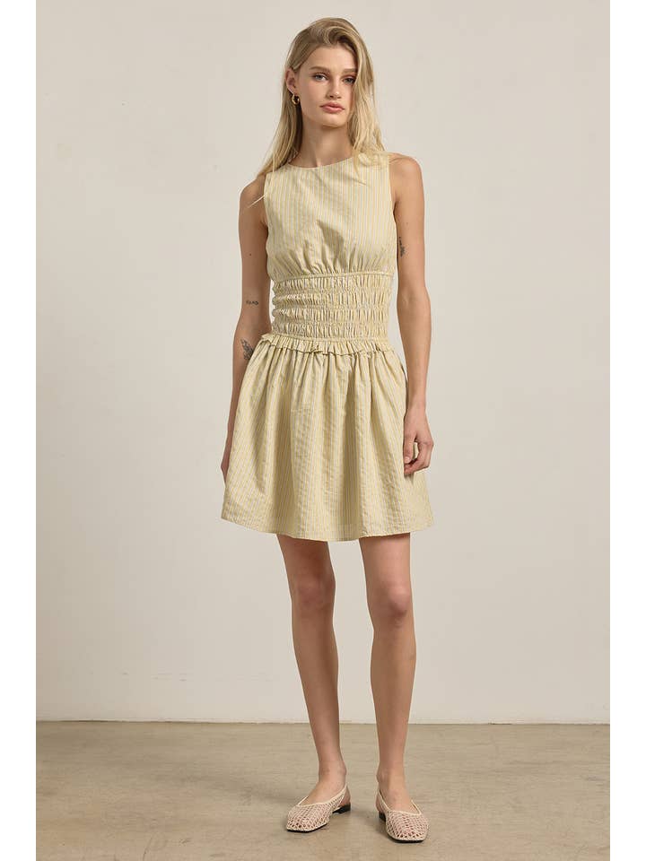 RAYURE JAUNE BEURRE Robe Mini Classique à Rayures - RD1174 en vente sur Faire5