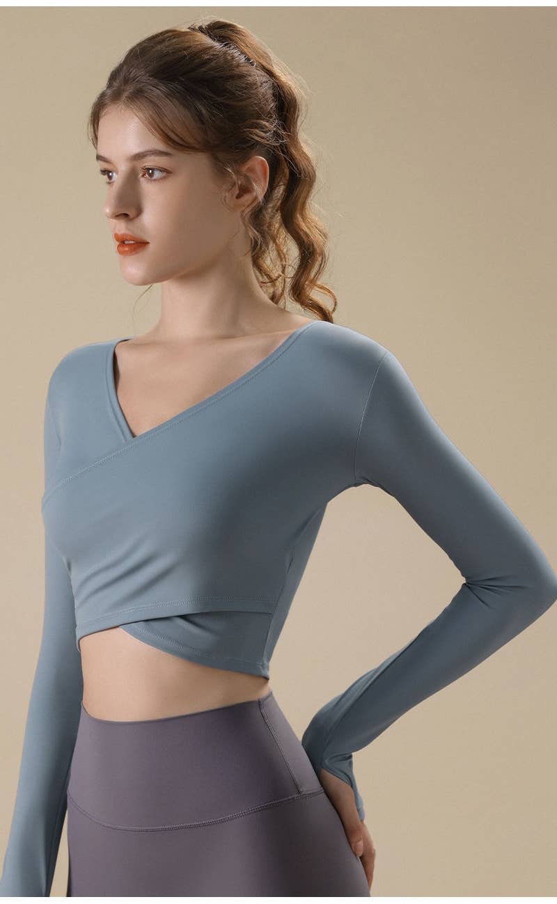 ELKLENS – wholesale Athletic top – Women′s – Lulu Cross Short Yoga Long Sleeve3