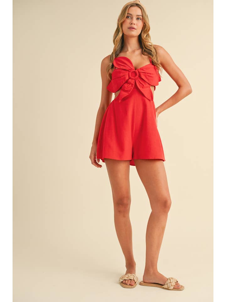 Klesis - Wholesale Romper - Women's - IR2229 LINEN FLOWER TOP CUTOUT SMOCKED BACK ROMPER