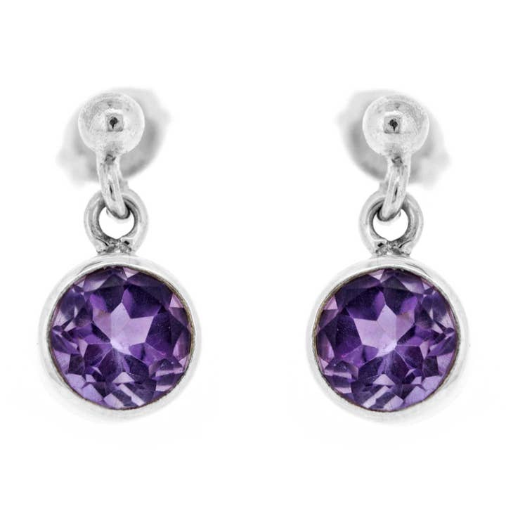 Orecchini pendenti e scatola a perno rotondi con ametista sfaccettati per la vendita all'ingrosso da parte di Nova Silver