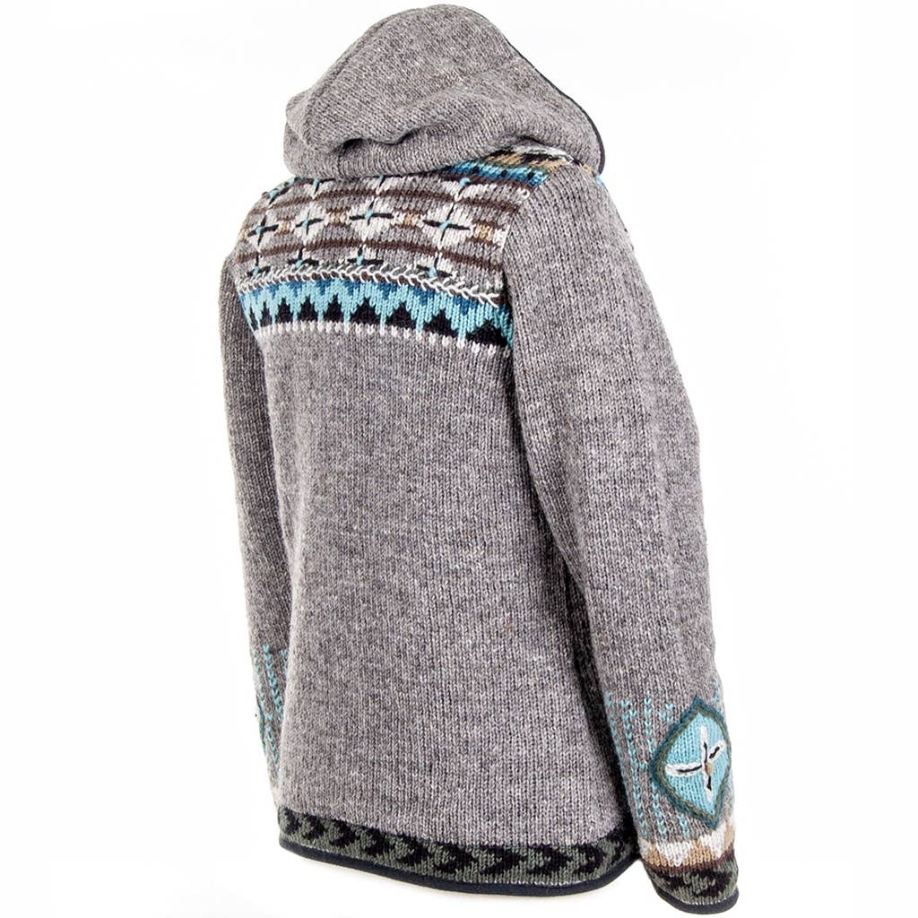 Lost Horizons Knitwear – Ships from USA - Wholesale Knit Sweater - Women's - Dakotah Hooded Wool Sweater with Western Pattern5