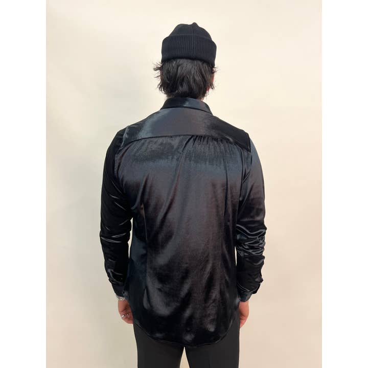 Karl Mommoo Homme – wholesale Buttoned-down shirt – Men's – MEN'S SMOOTH BLACK VELVET SHIRT1