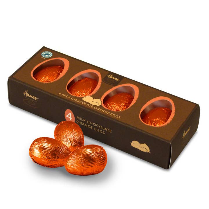 UK ONLY. 4 Milk Chocolate Orange Easter Eggs. for wholesale by Hames Chocolates
