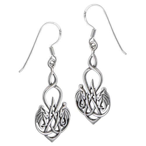 Boucles d'oreilles à crochet en forme de cœur celtique en argent sterling pour la vente par Silver Insanity