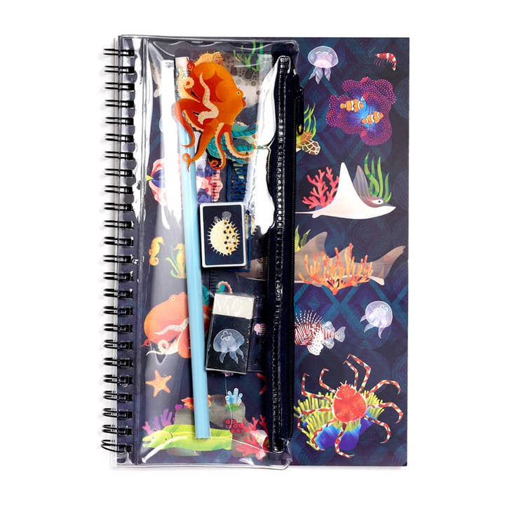 Puckator Ltd - Wholesale Notebook - Marine Kingdom Ring Bound Notepad & Pencil Case 6 Piece Set