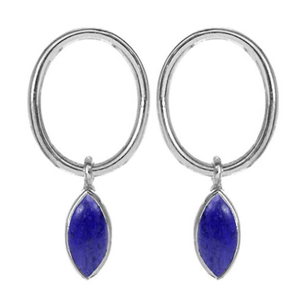 Orecchini a perno con lapislazzuli marquise ovali intrecciati di edera per la vendita all'ingrosso da parte di Kali Ma Designs - Sterling Silver Jewellery