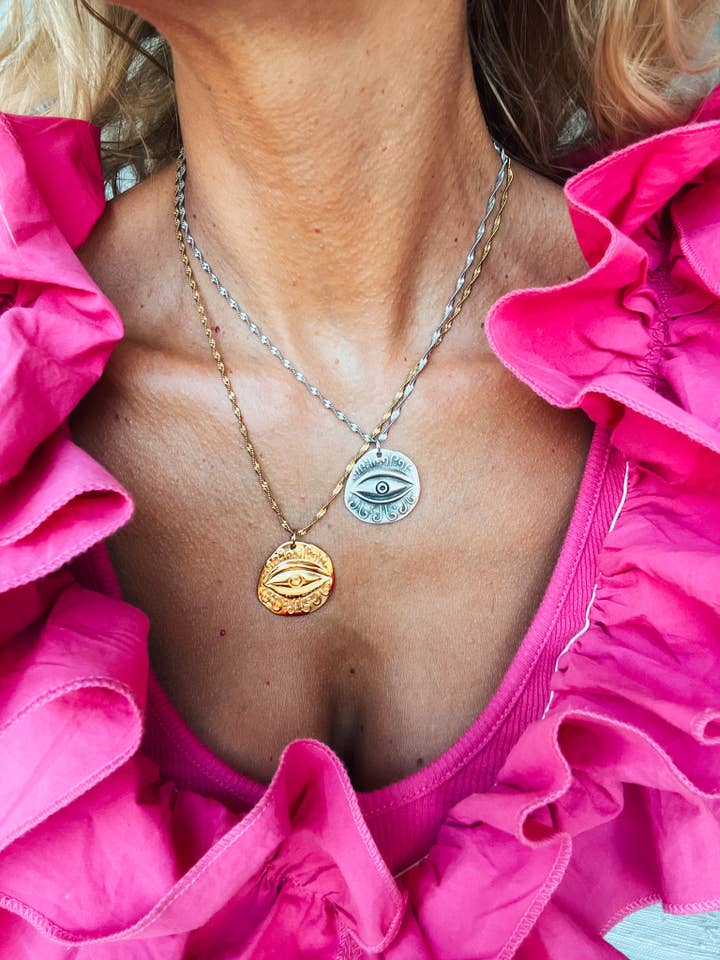 Evil eye protection necklace in 24k gold and 925 silver for wholesale by Goupi