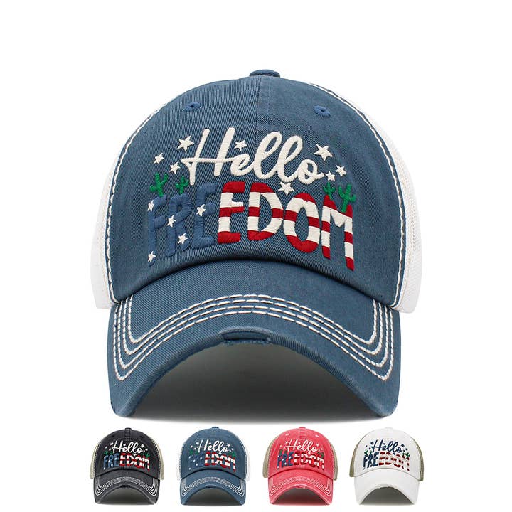 Hana – wholesale Baseballkeps - Dam – HELLO FREEDOM Amerikansk flaggtema Vintage bollkeps6