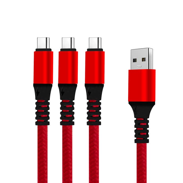 3 In Cable With 3 Type-C Head Jacks 3TC Red for wholesale by Mighty Wireless