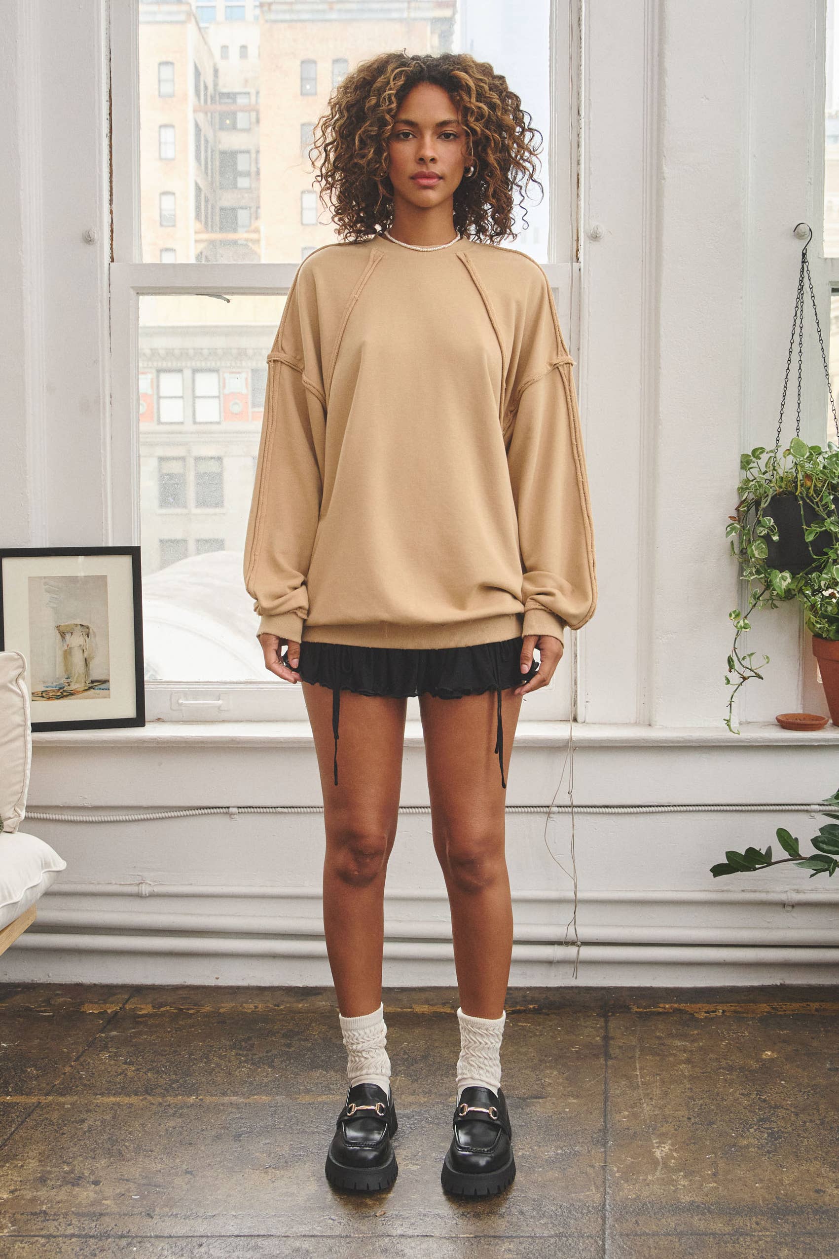 No Vacancy - Wholesale Sweatshirt - Women's - Raw edge detail french terry crewneck top2