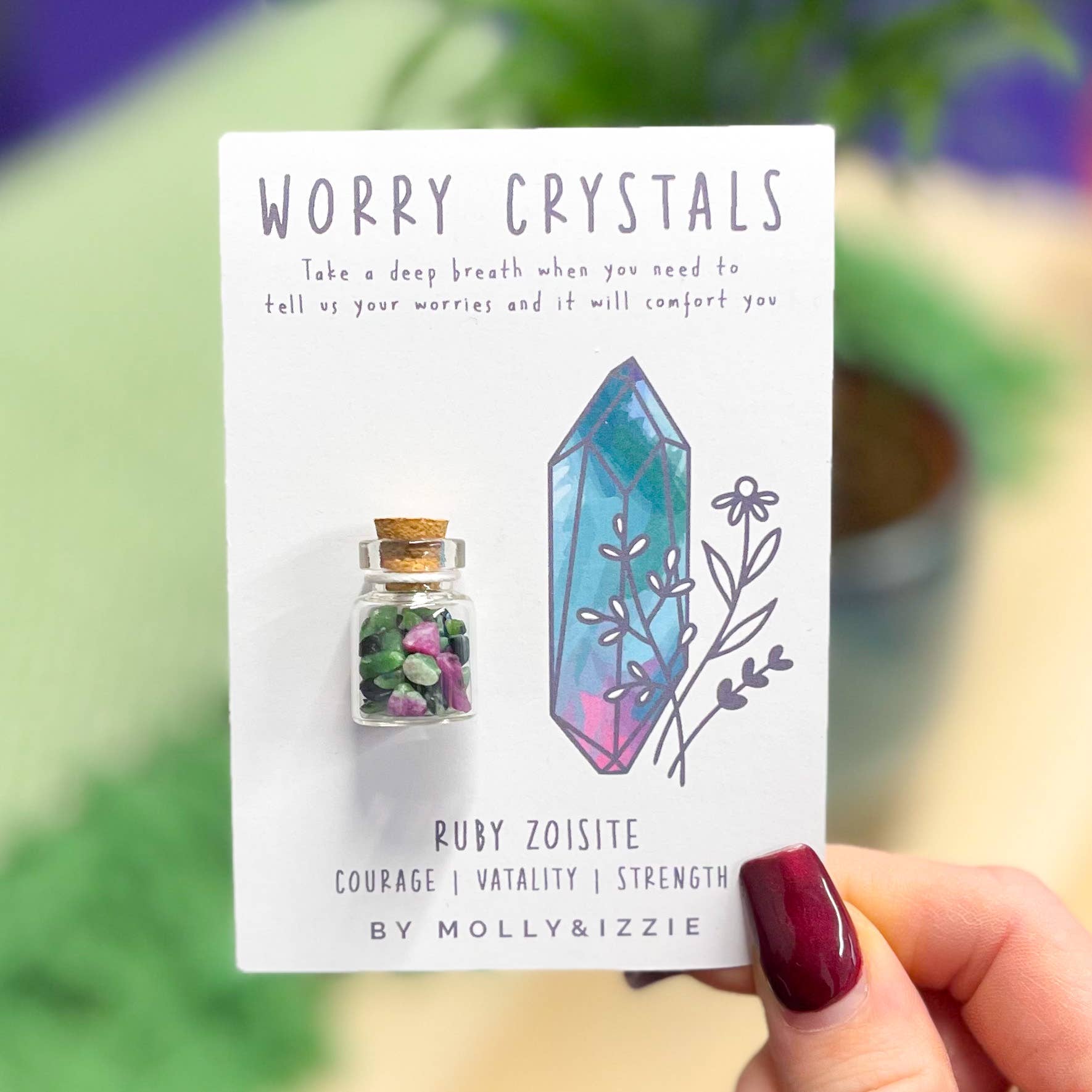 by Molly&Izzie – wholesale Spiritual stone/crystal – Ruby Zoisite Worry Crystals on Card1