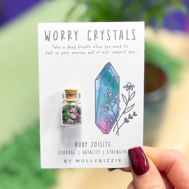 by Molly&Izzie – wholesale Spiritual stone/crystal – Ruby Zoisite Worry Crystals on Card1