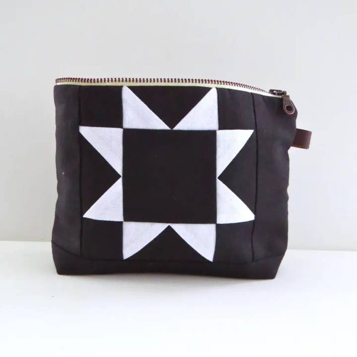 Medium Zipper Bag | Cosmetic Pouch | Sawtooth Star Black for wholesale by PaperFromHeaven