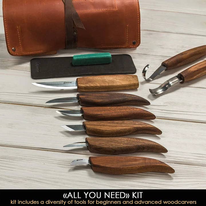 BeaverCraft - Wholesale Knife Set - S18X - Deluxe Wood Carving Set With Walnut Handles
