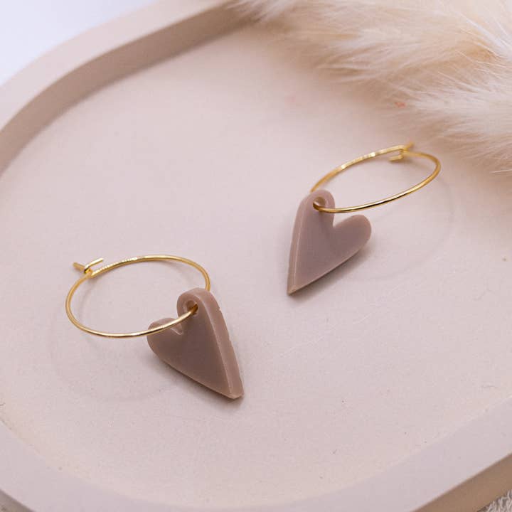 Tilda&Theo - Wholesale Hoop Earrings - Beige creole heart - brown heart earrings in gold1