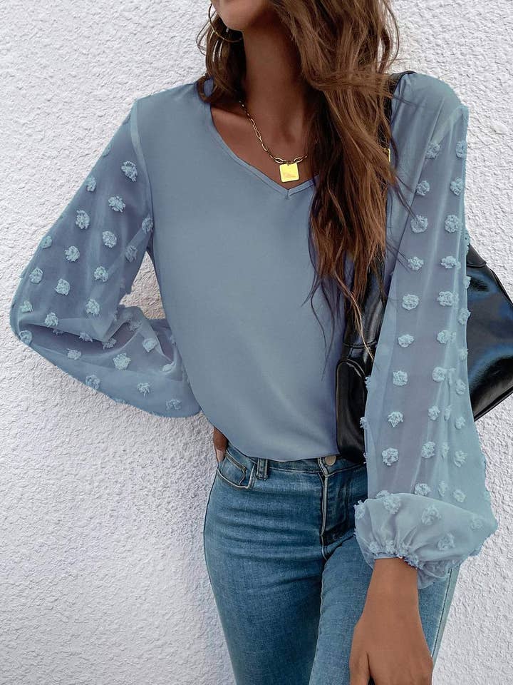 Fashion Combination - Wholesale Blouse - Women's - swiss dot bishop sleeve blouse12