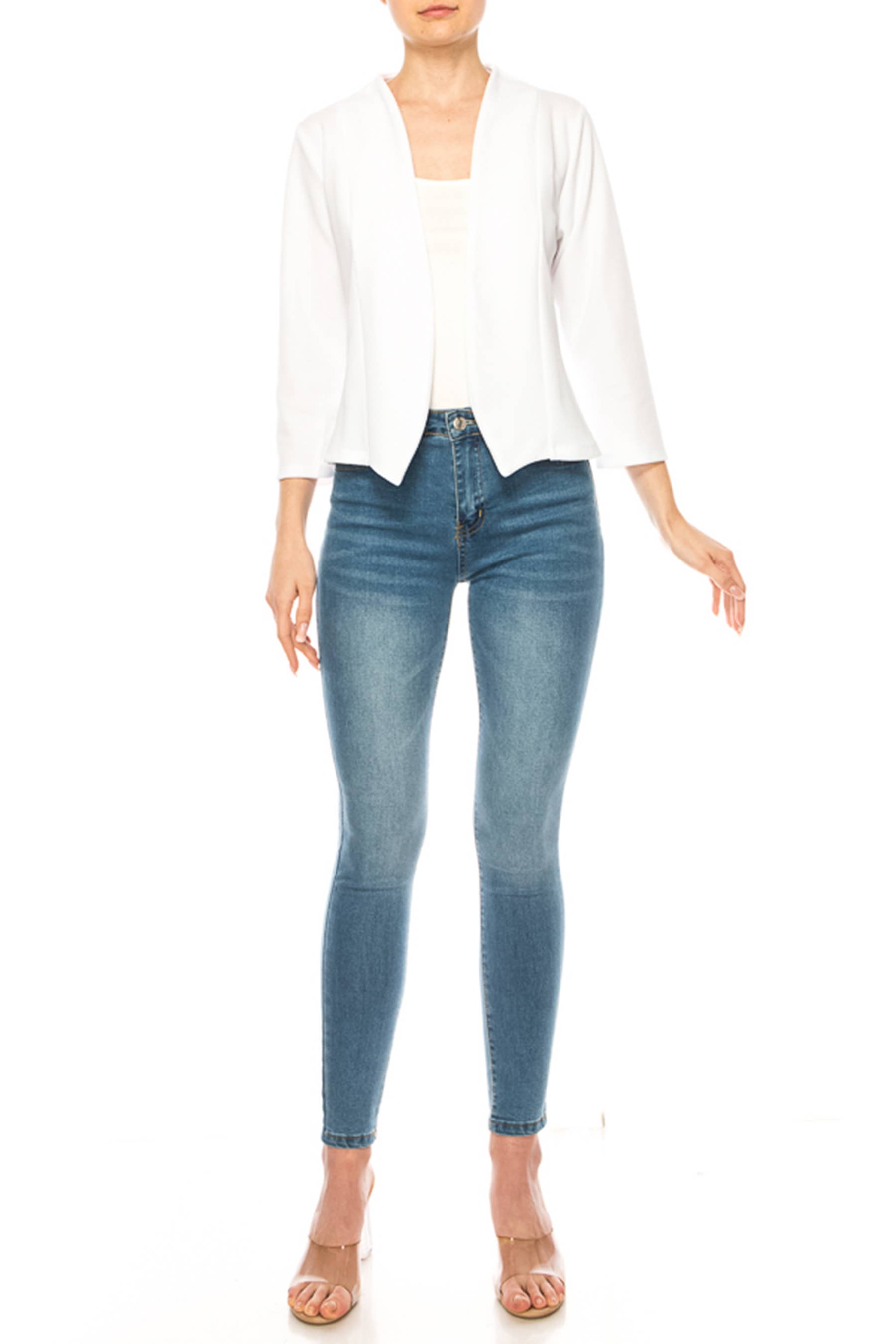 MOA COLLECTION - Wholesale Blazer - Women's - Women's Collarless Blazer 3/4 Sleeves Cardigan27