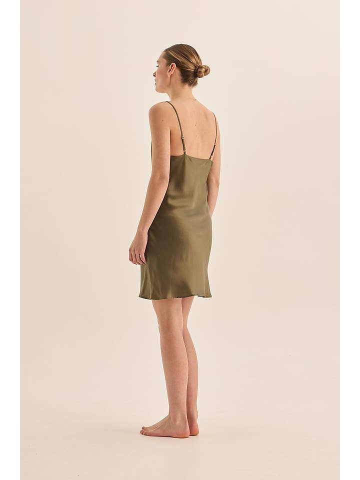 Pure Silk Short Luxury Chemise - Seraphina Olive for wholesale on Faire