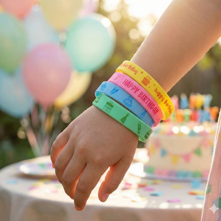 Happy Birthday Silicone Bracelet – Assorted Kid Party Favors for wholesale by Crover