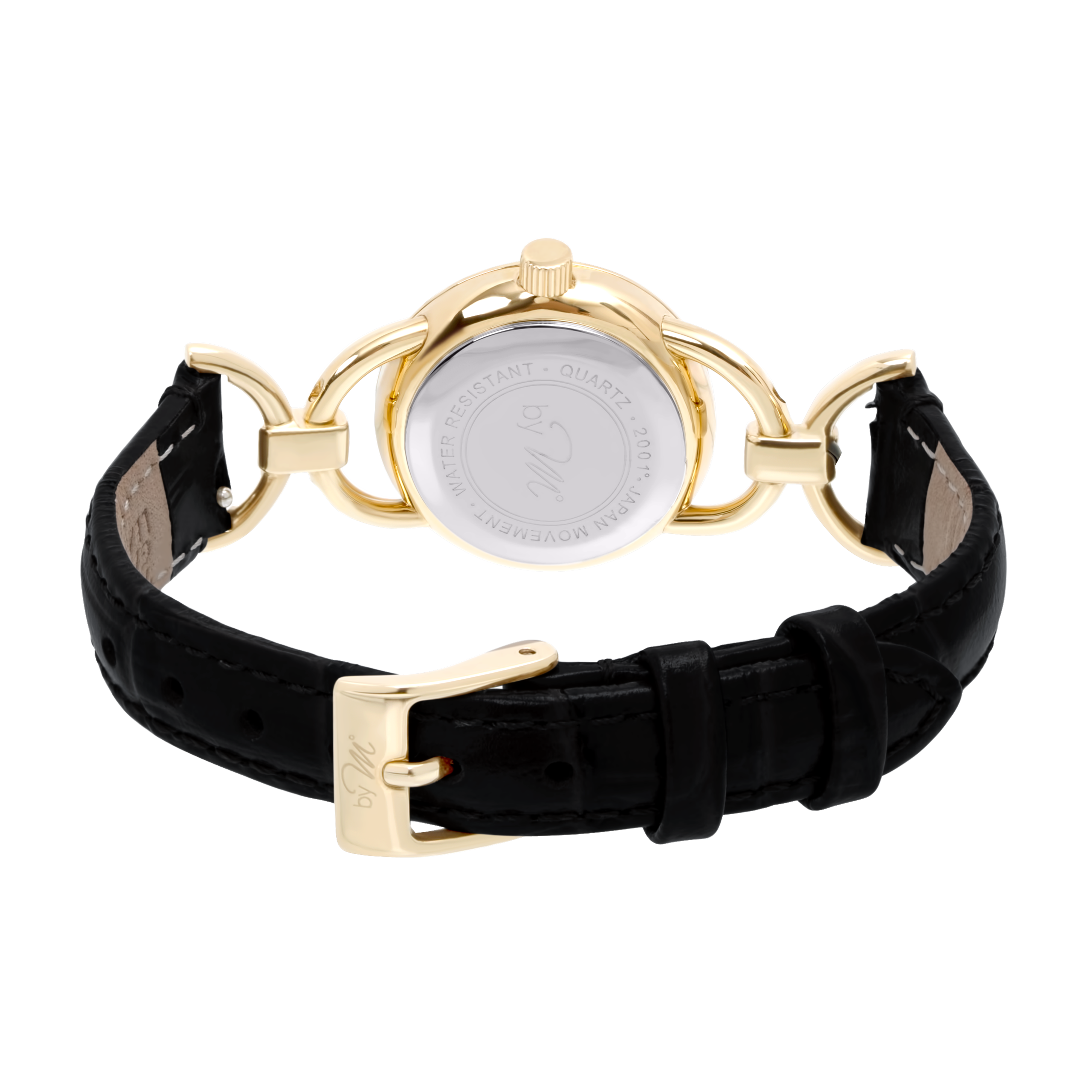 by M degrees – Großhandel Armbanduhr – Damen – 80er-Jahre Vintage-inspirierte Schwarz-Goldene Runde Uhr – Schwarzes Leder7