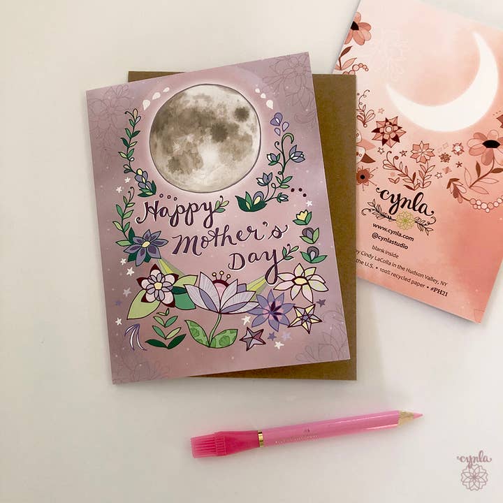 Cynla – Cartão de Dia da Mãe por atacado – Cartão da lua do dia das mães - estrelas cartão da mãe flores dia das mães1