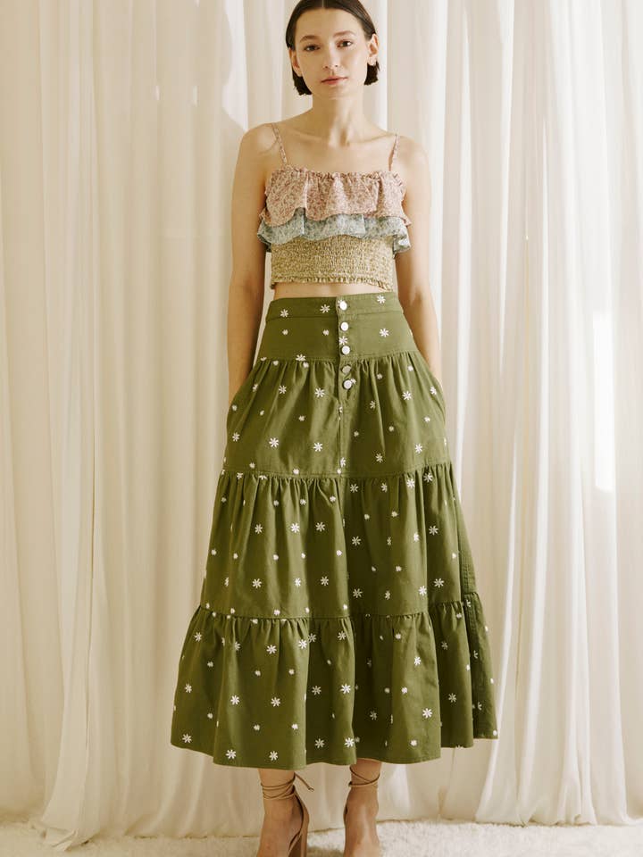 ST2833- Tiered Ruffle Crop Top In Floral Print for wholesale by STORIA