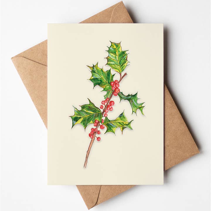 Holly Greeting Card for wholesale by Rachel Reynolds