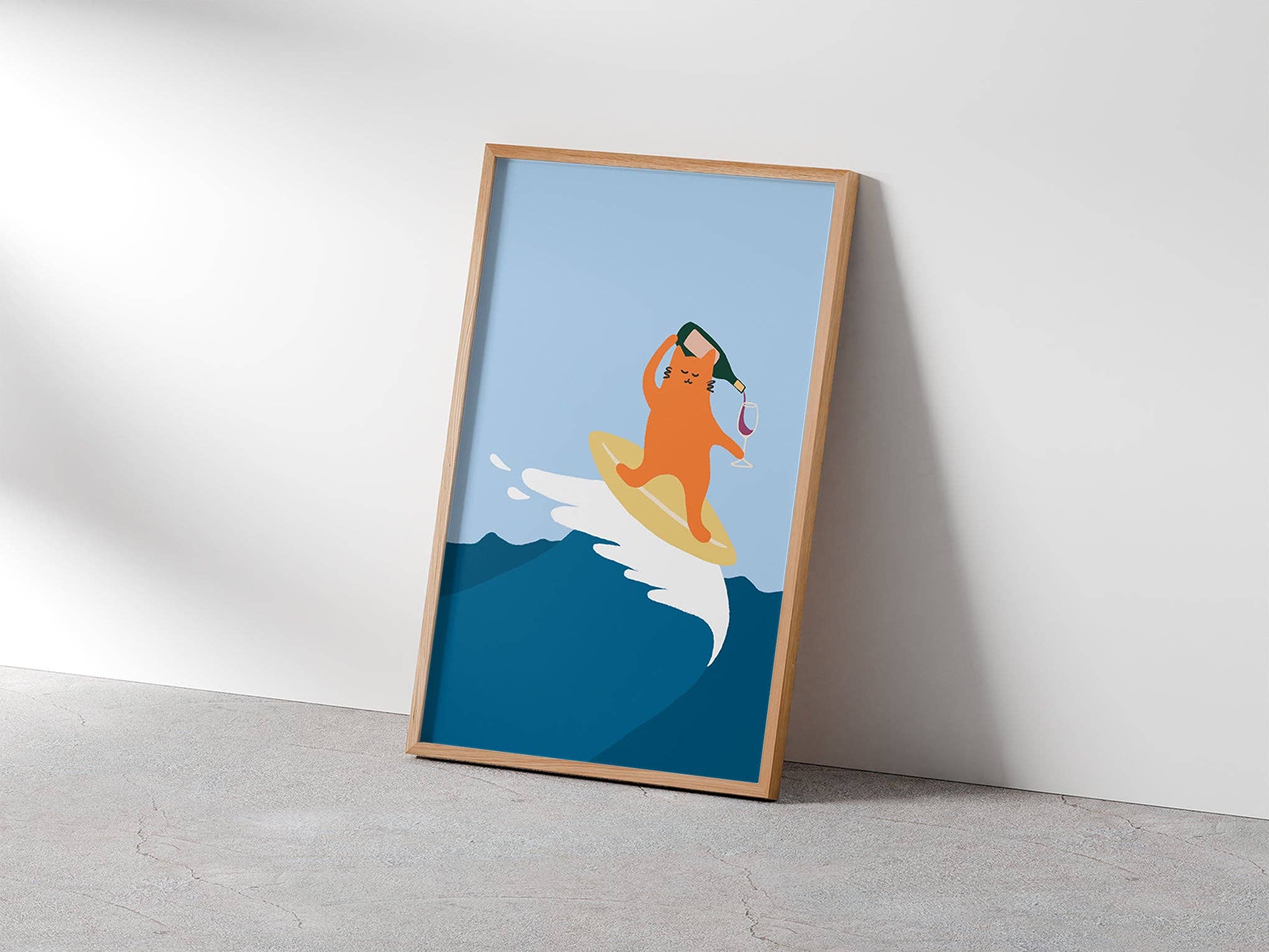 Angela Wan Art - Wholesale Art Print - "Drinking and Surfing" Matted Print2