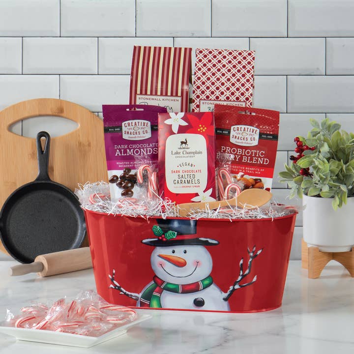 Willow Group - Wholesale Planter Box - Red Snowman Tin Oval Planter Holiday Gift Basket0