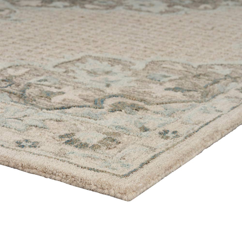 Beige Blue Artisan-Made Wool Area Rug – Medallion Pattern for wholesale on Faire3