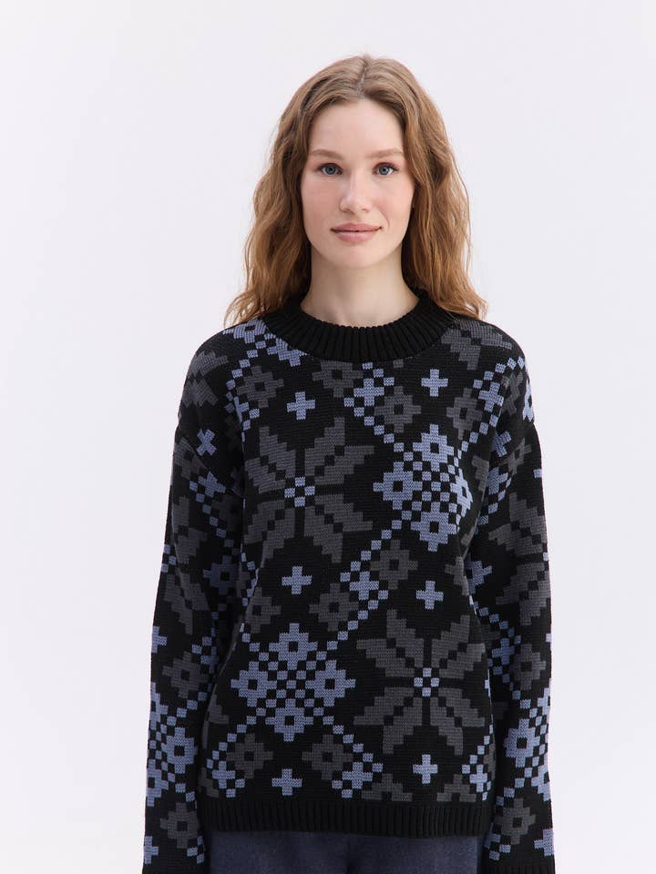 Sudadera de Mujer Sofiya de Lana Acrílica Negro Gris para venta al por mayor de Handmade Originals Ukraine