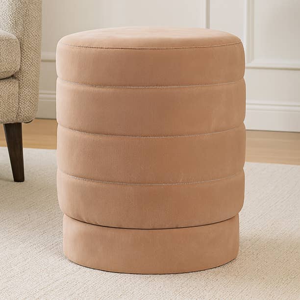 Taburete otomano - Puf compacto de madera marrón, 48 cm. para venta al por mayor de Elevarre