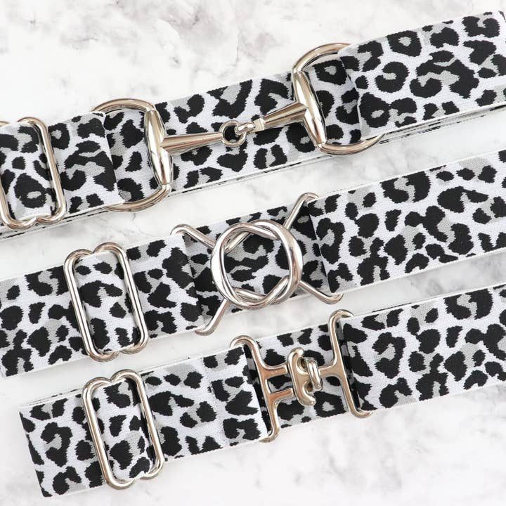 1.5 inch White Cheetah Elastic Equestrian Belt for wholesale by Heads Up Apparel