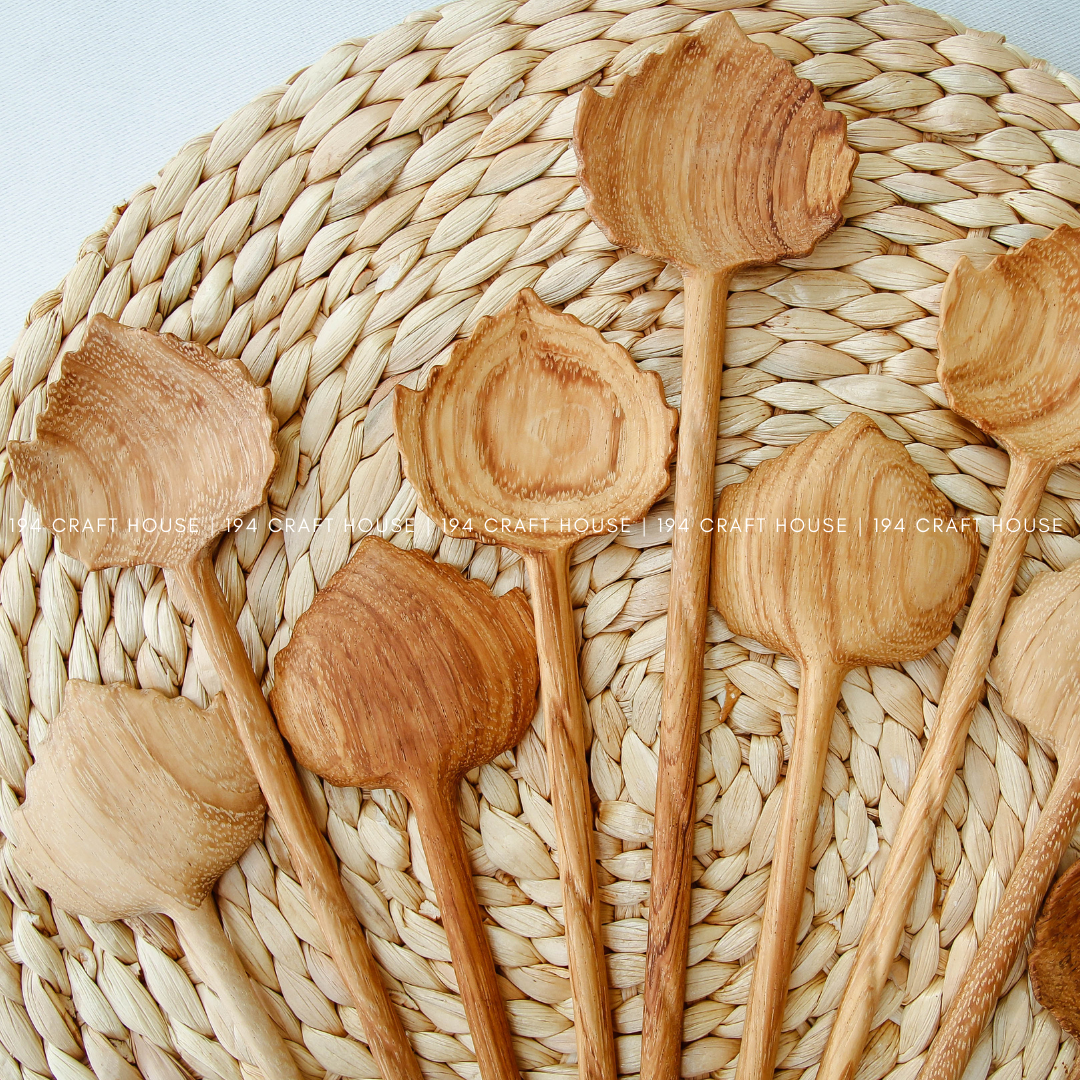 194 Craft House – wholesale Serving utensil – Hand Carved Leaf Shaped Wooden Spoon - Serving Spoon5