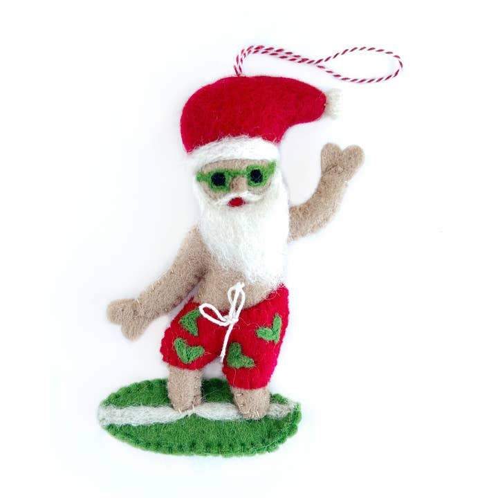 Surfender Weihnachtsmann Filzwoll-Weihnachtsschmuck für den Großhandel von Ornaments 4 Orphans