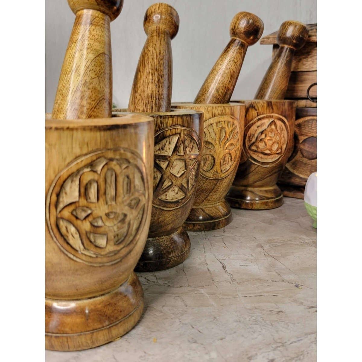 My Magic Place Shop - Wholesale Mortar & Pestle - Witch's Wooden Mortar & Pestle Triquetra, Mortar Tree2