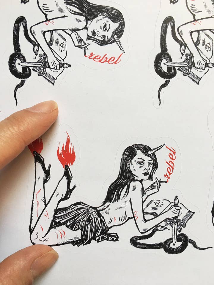 Witch Sticker, Witchy Stickers, Rebel Witch sticker (x2) for wholesale by Axis Mundi Art & Design