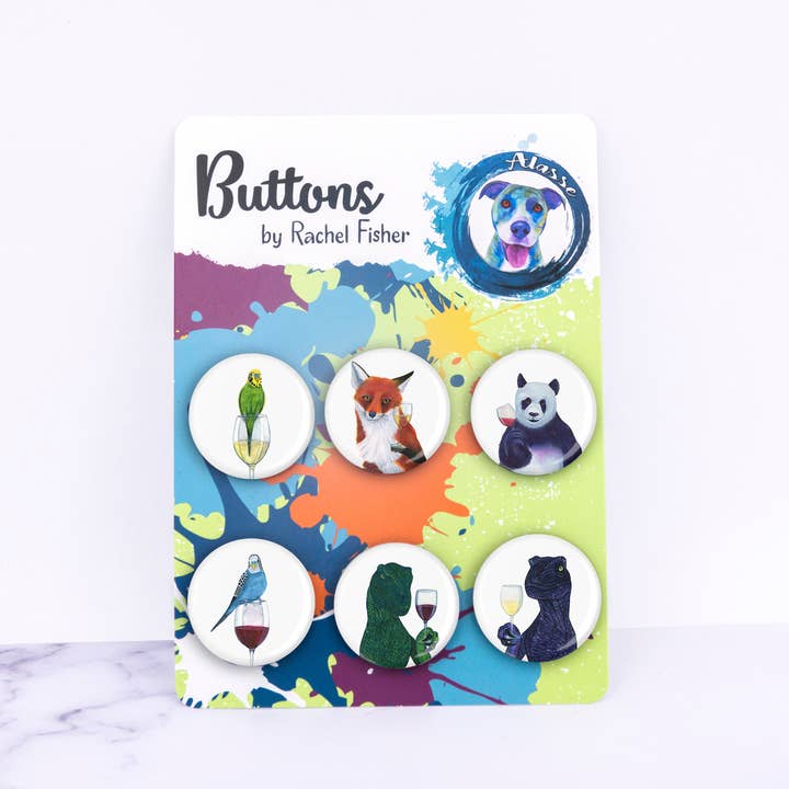 Animals With Wine Pinback Button Set for wholesale by Alasse