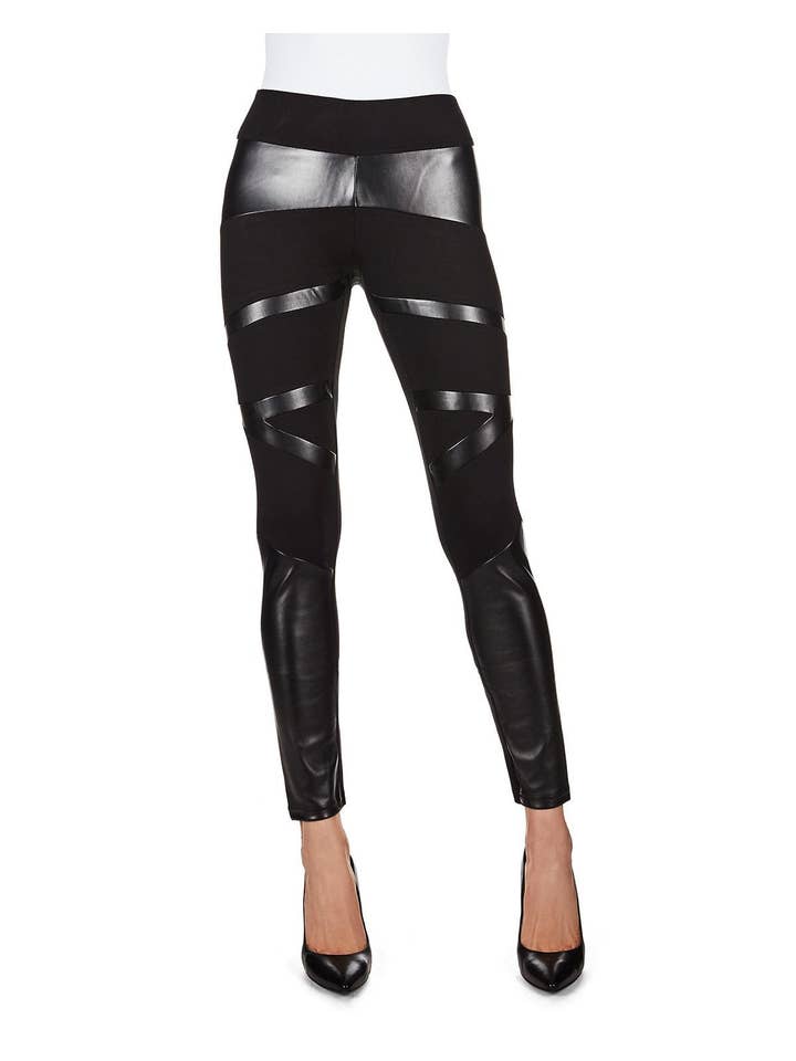 Schwarz meMoI Sexy Moto Pleather Akzent Shaping Leggings für den Großhandel auf Faire1